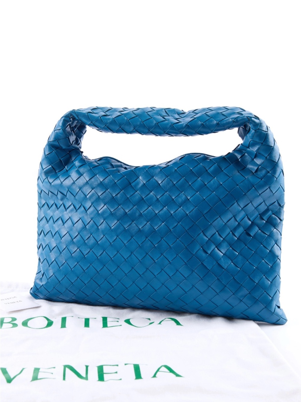 NEW Bottega Veneta Small Hop in Deep Pacific Blue Leather Woven Hobo Bag - Picture 3 of 13